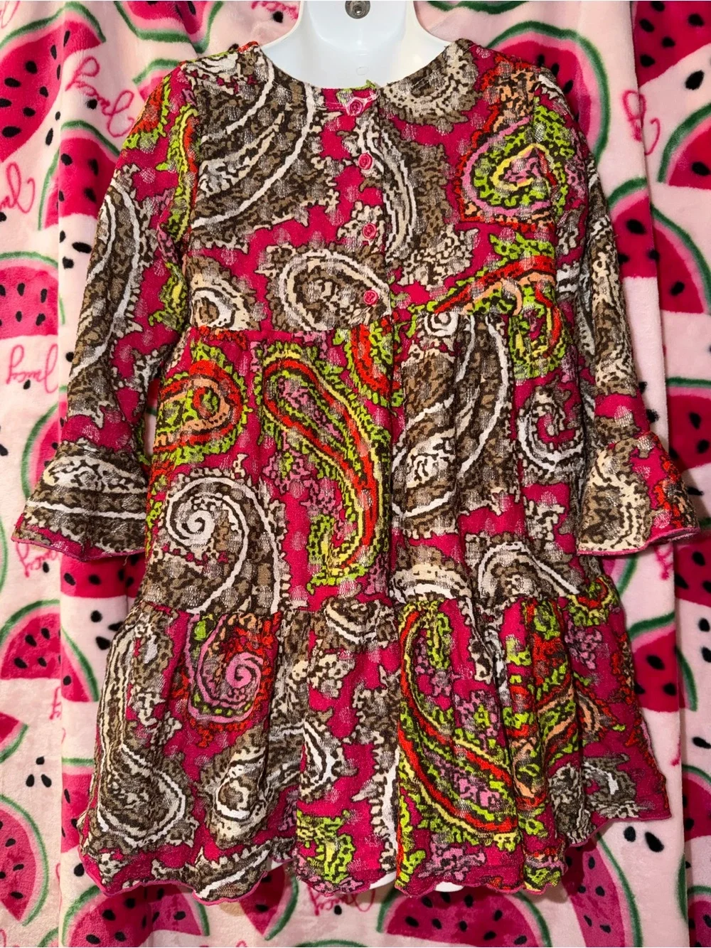 marmellata Paisley Ruffle Dress with Floral Accent